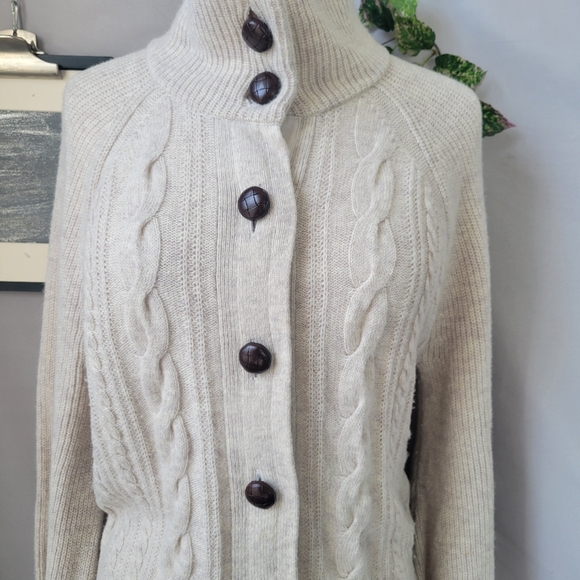J. Crew Balloon Sleeve Cable Knit Cardigan Heather Oatmeal M - Picture 6 of 14